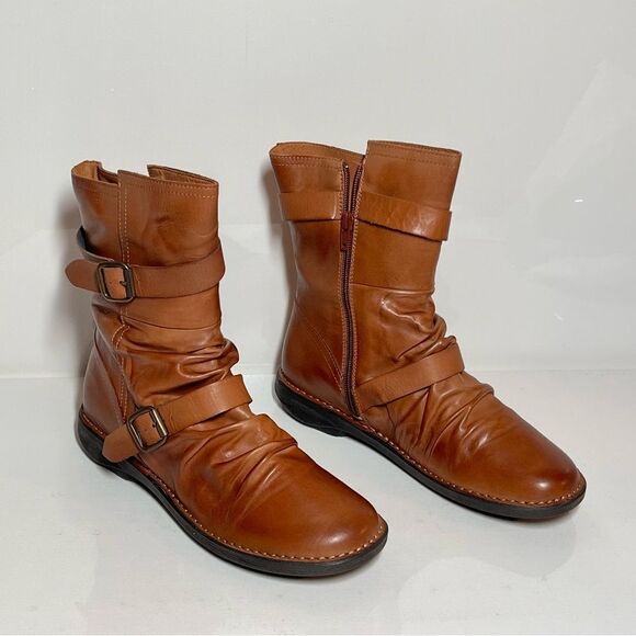 Miz Mooz Pasha Wide Width Leather Buckled Mid Boots - Picture 1 of 7